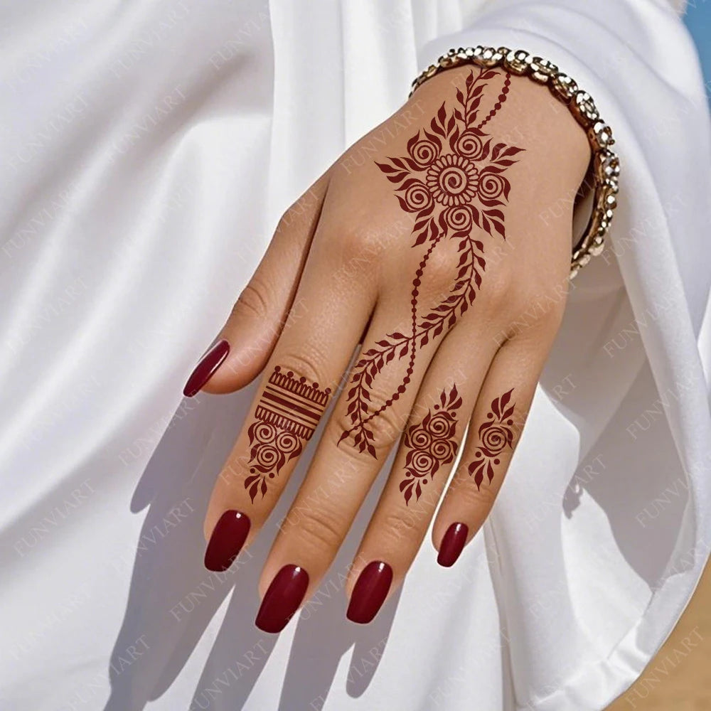 Tatouage Henné Mandala Marron - Fleurs Waterproof Mains et Corps Festival