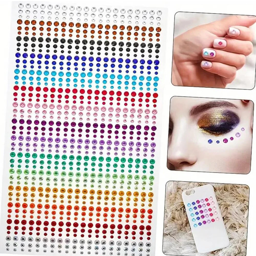 Strass Visage Multicolores Pailletés – Set 900 Pièces Adhésifs Festival & Maquillage