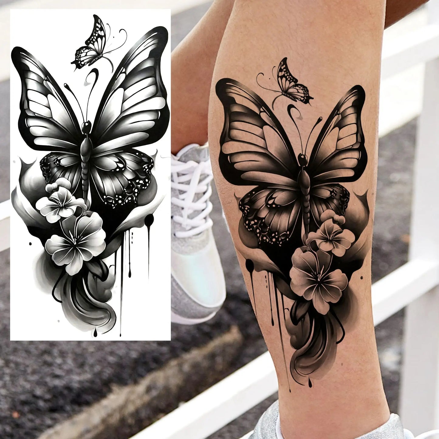 Tatouage Temporaire Papillons & Fleurs – Planche Waterproof