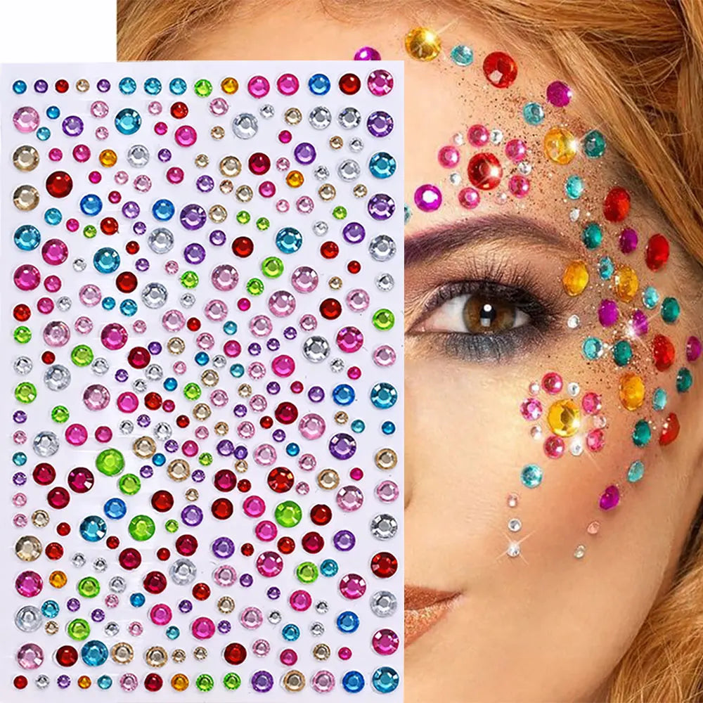 Strass Visage Multicolores Pailletés – Set 900 Pièces Adhésifs Festival & Maquillage