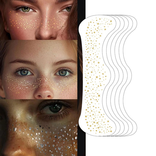 Faux Taches de Rousseur Pailletées - 6 Planches Stickers Maquillage Tendance