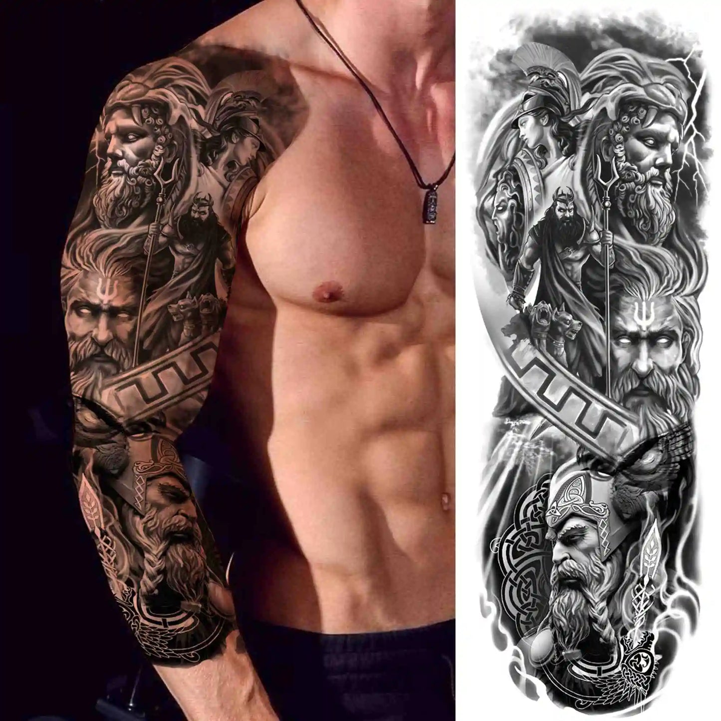 Tatouage Sleeve Bras Complet – Style Guerrier Réaliste Homme & Femme