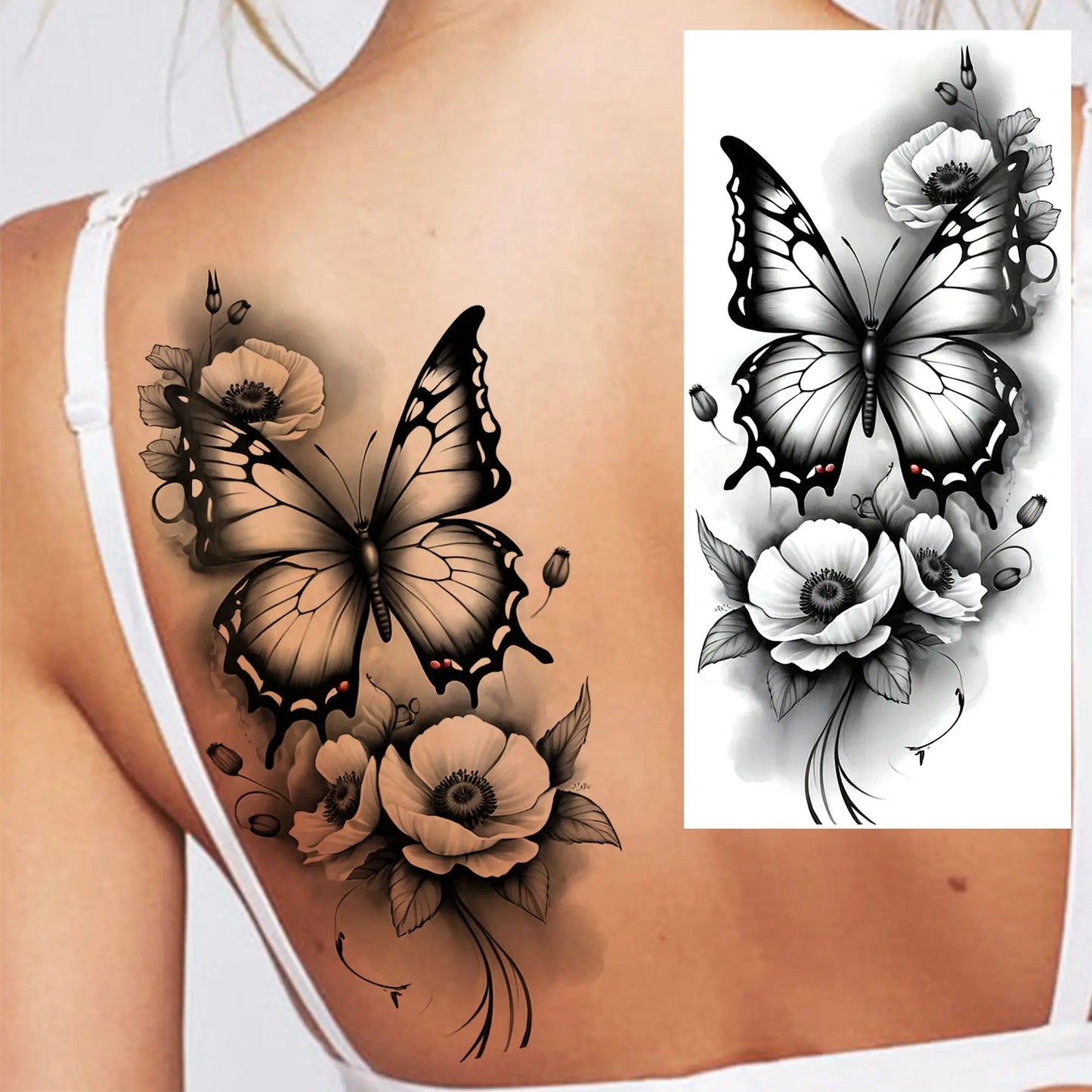 Tatouage Temporaire Papillons & Fleurs – Planche Waterproof