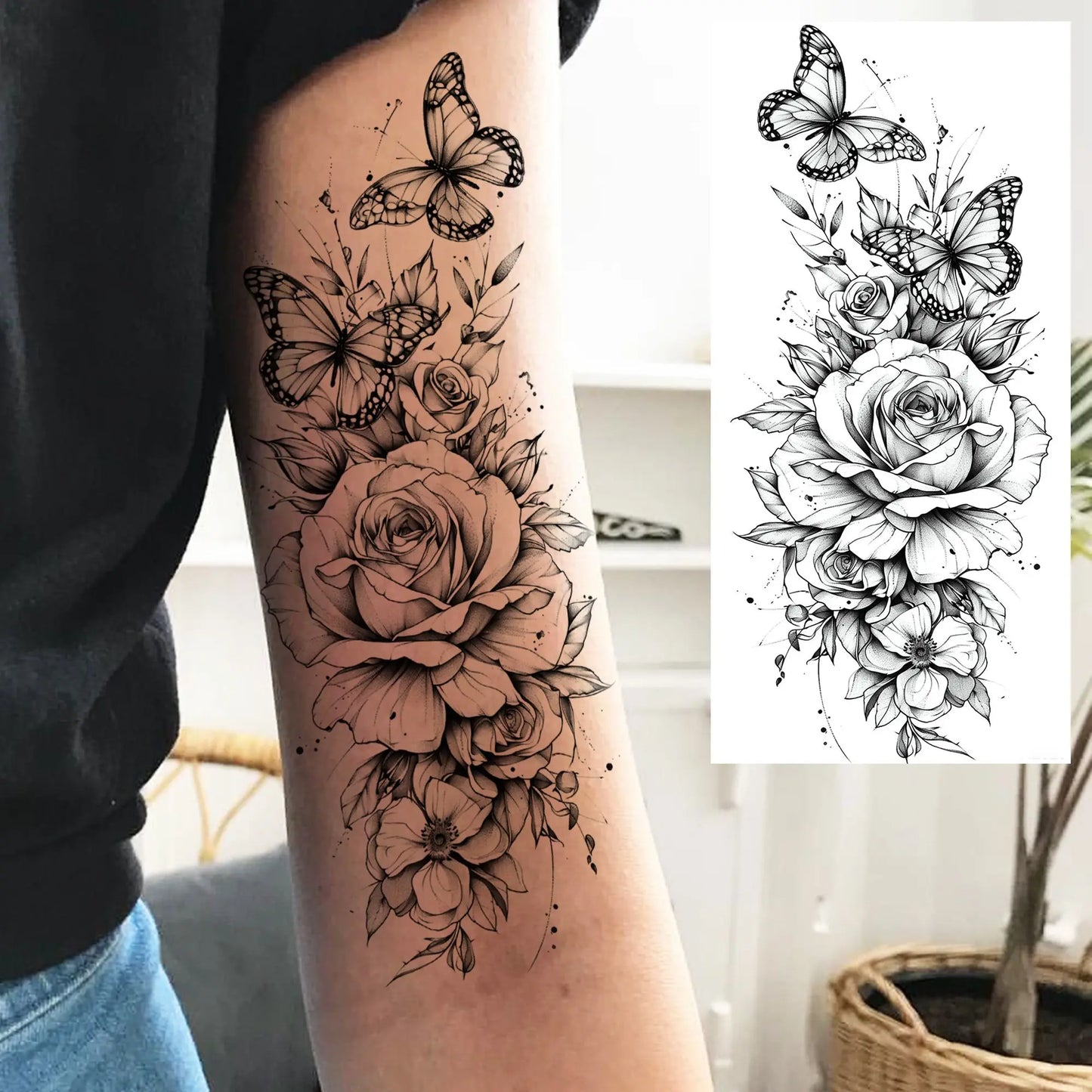 Tatouage Temporaire Papillons & Fleurs – Planche Waterproof