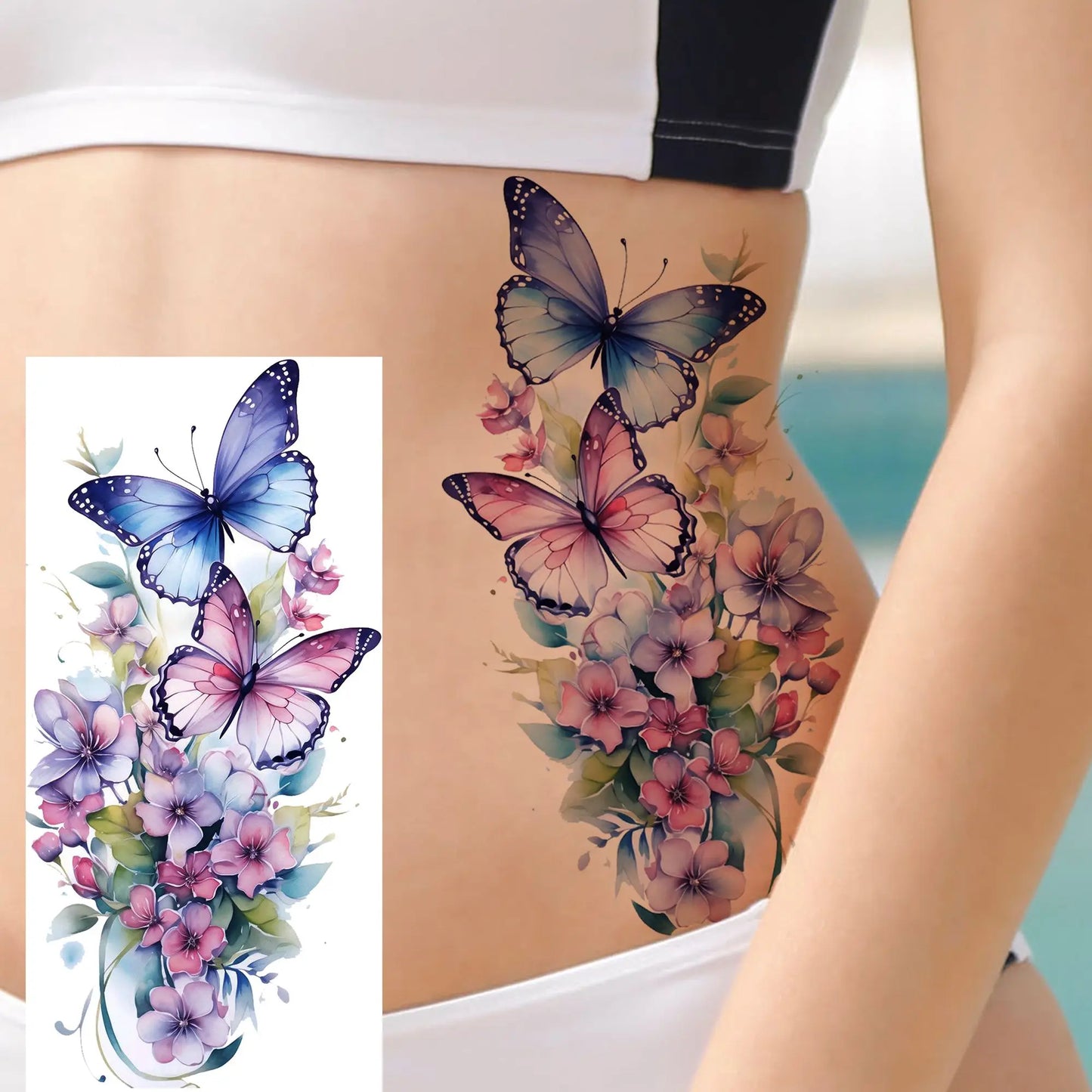 Tatouage Temporaire Papillons & Fleurs – Planche Waterproof