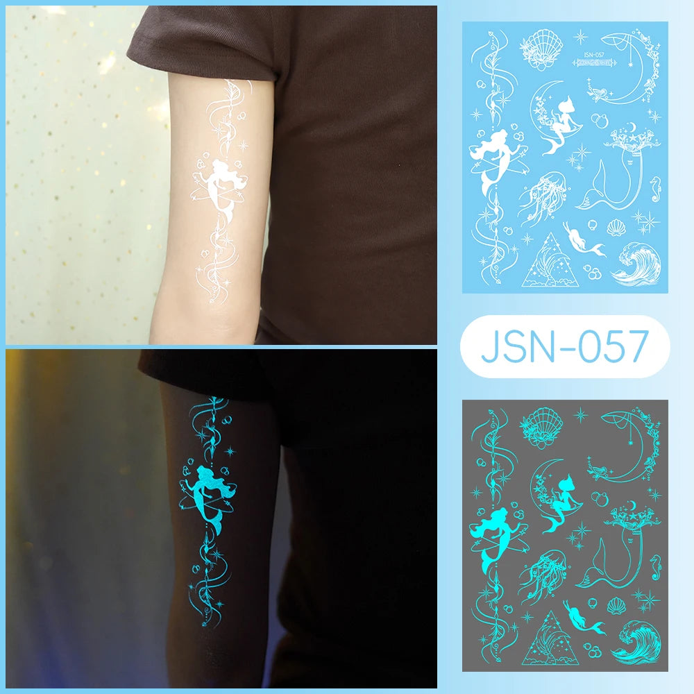 Tatouage Temporaire Dentelle Tribale Bleu Phosphorescent - Serpent & Fleurs