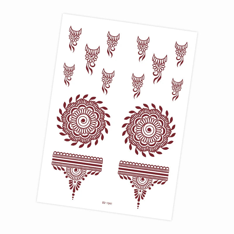 Tatouage Henné Mandala Marron - Fleurs Waterproof Mains et Corps Festival