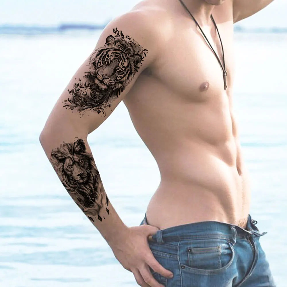 Tatouage Sleeve Animal – Loup, Lion, Tigre Bras Complet