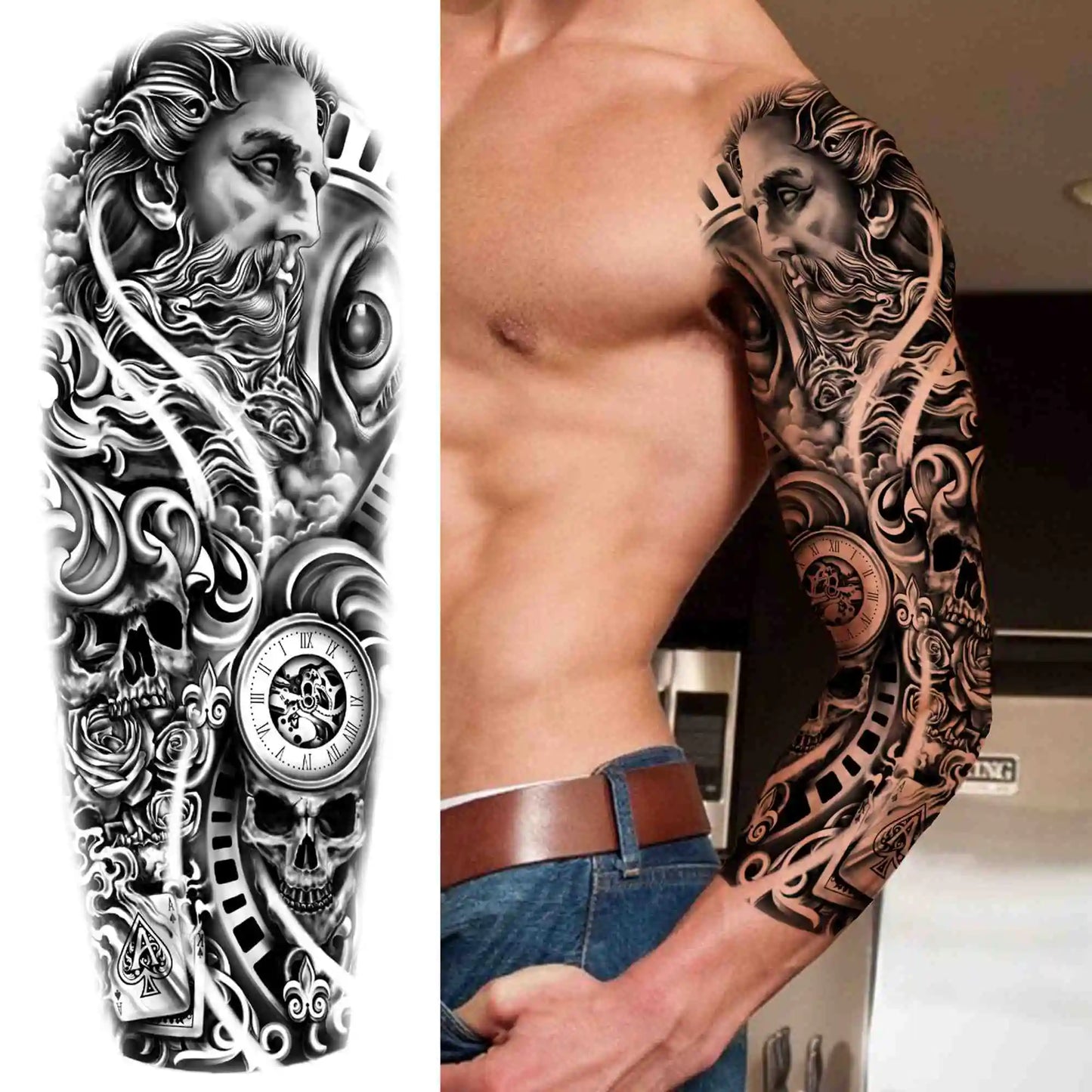 Tatouage Sleeve Bras Complet – Style Guerrier Réaliste Homme & Femme
