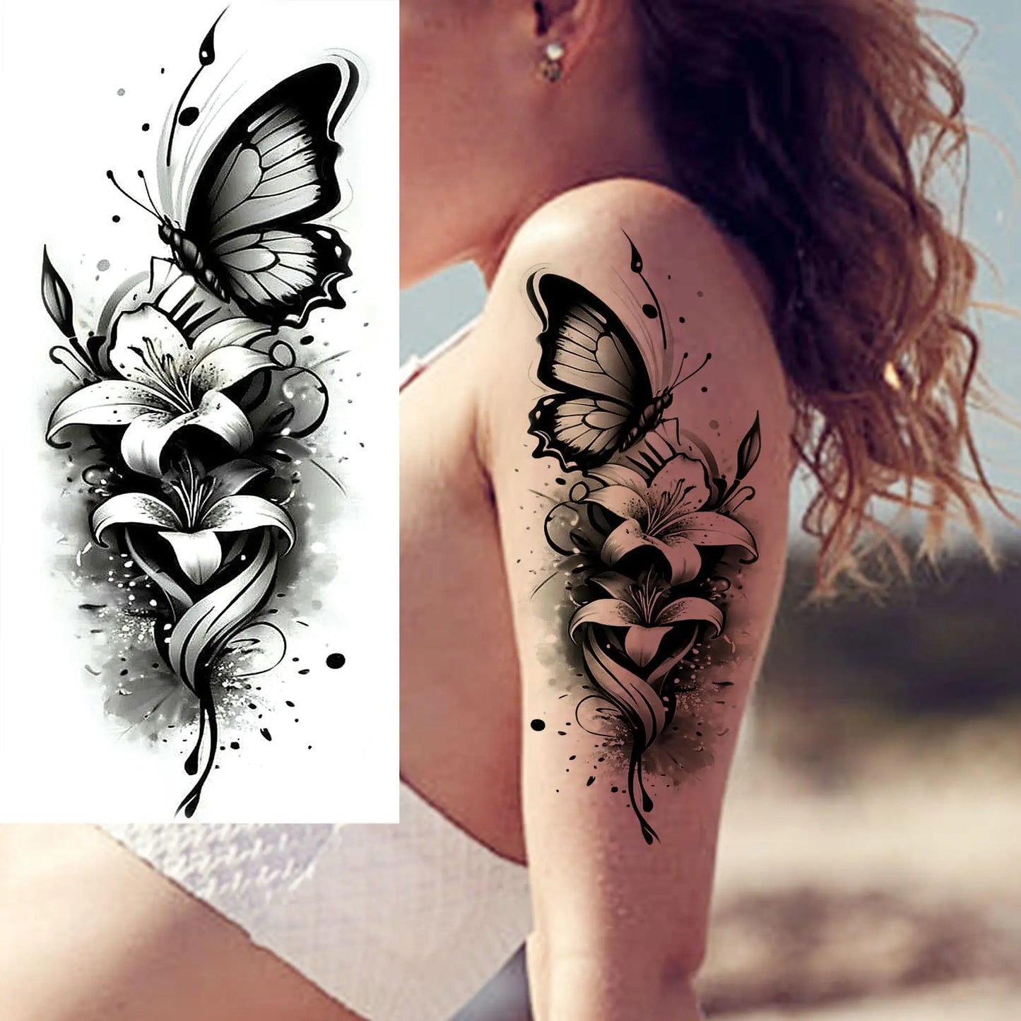 Tatouage Temporaire Papillons & Fleurs – Planche Waterproof